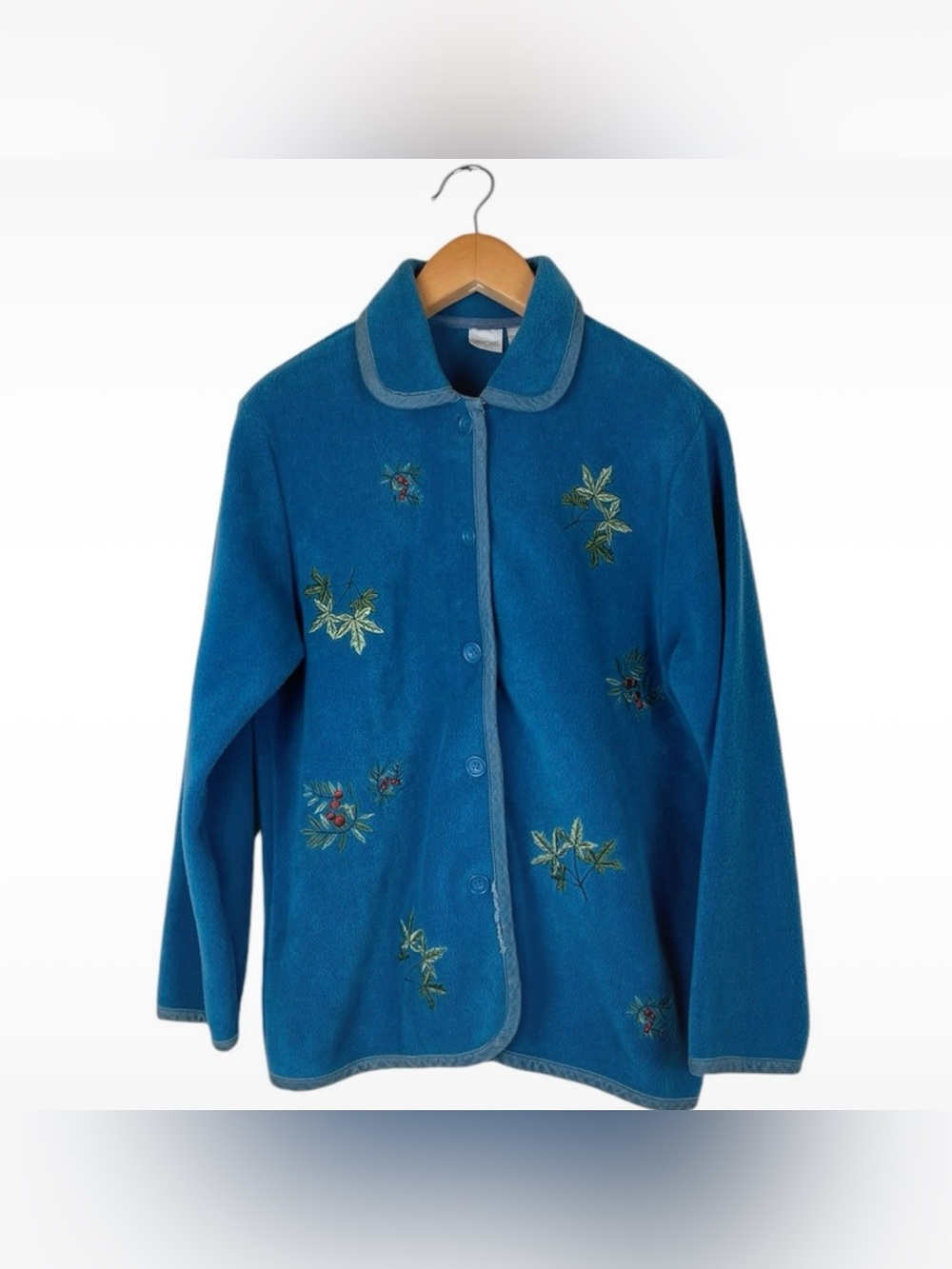 Vintage Cherokee Womens Size Large Embroidered Christmas Cottagecore Jacket Blue